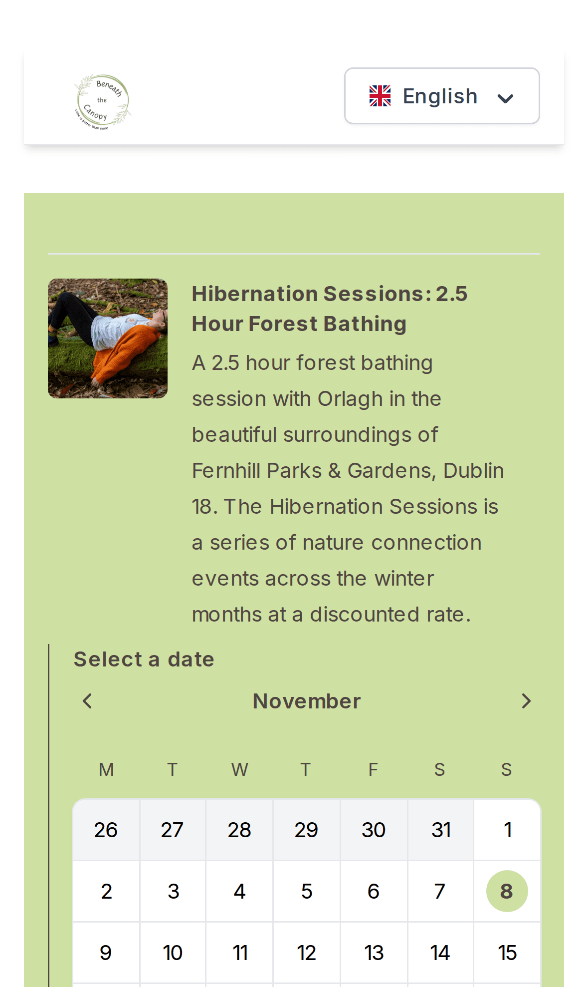 Event checkout with a date picker and available timeslots