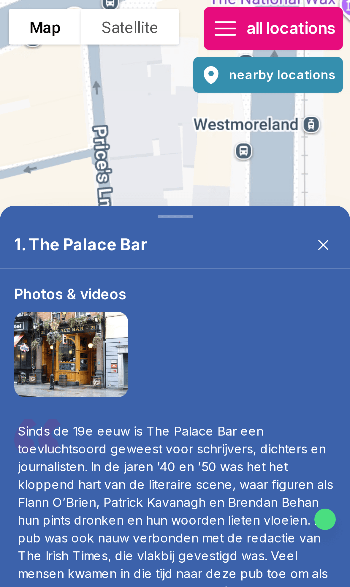 Story of The Palace Bar with photos and text